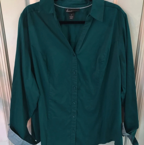 Lane Bryant Green Long Sleeve Button Down Blouse in Size 26 - Picture 1 of 10